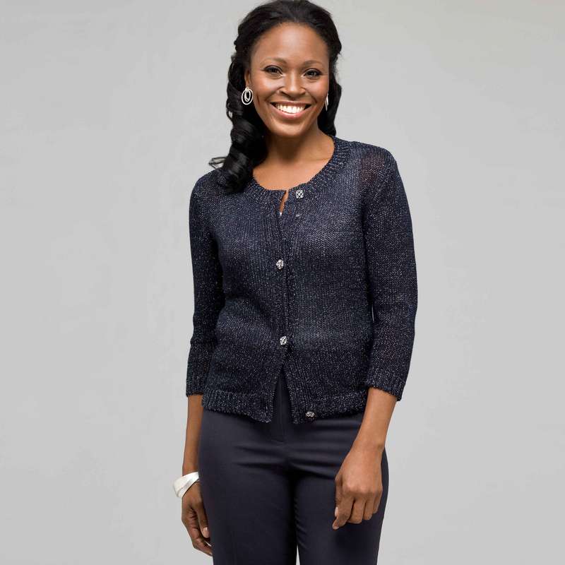 3/4 Sleeve Button Front Cardigan, Ink & Silver, large image number 0